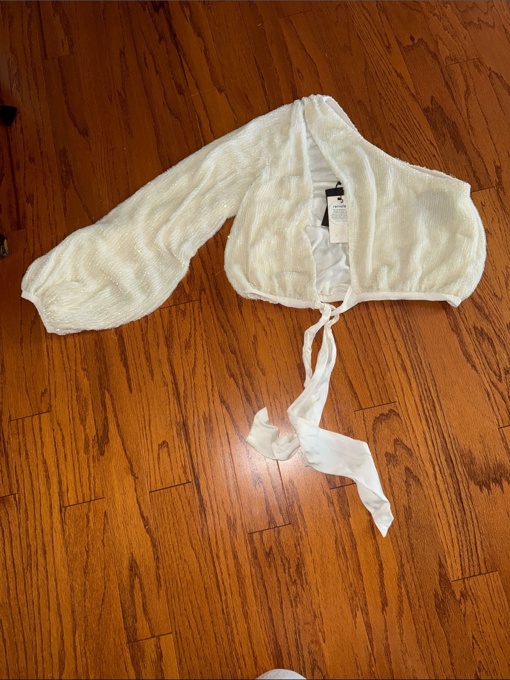 Retrofete White Tie-Front Bolero Bandeau Shrug